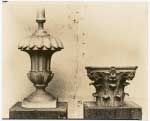 Urn from Waite house, Salem, designed by McIntire; capital form Pickman house, Salem, 1743.